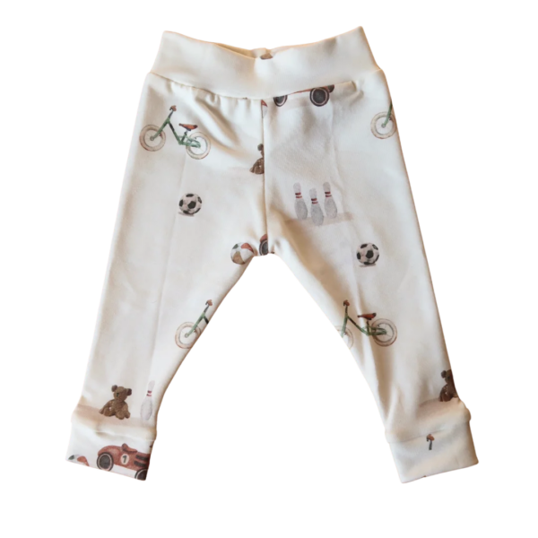 Babybroekje katoen ecru met speelgoedprint