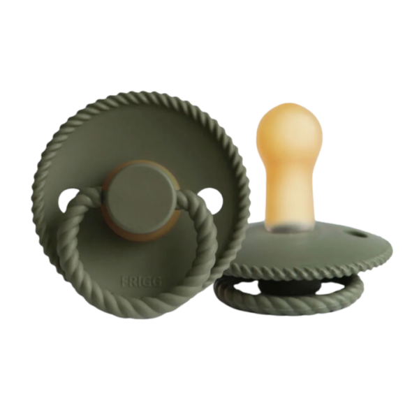 FRIGG speen siliconen met touwrand en natuurrubber speen olijfgroen