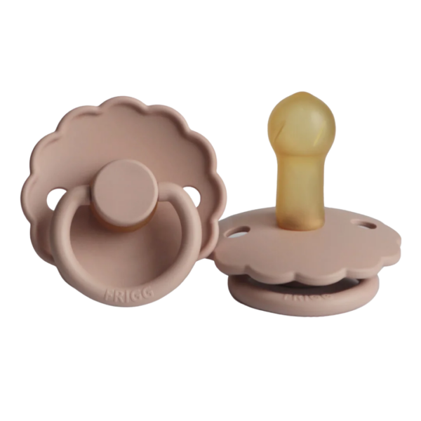 Speen siliconen schild met natuurrubber tepel bloemvorm beige