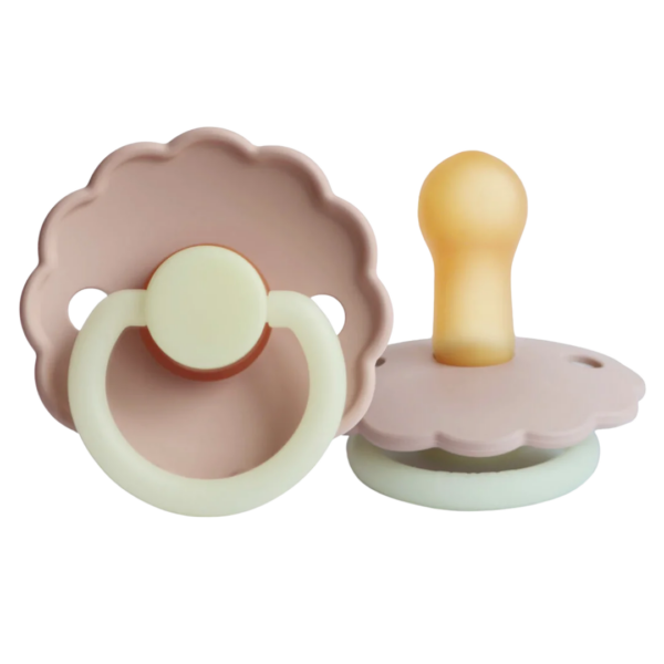 FRIGG speen siliconen schild met natuurrubber speen in roze bloemvorm