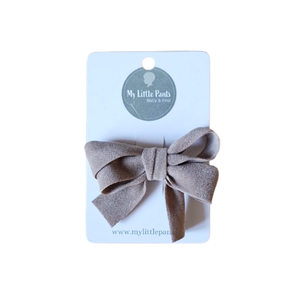 Haarstrik vilt taupe met lange lintuiteinden