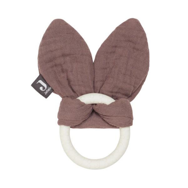 Bijtring mousseline katoen met siliconen ring en bruine konijnenoren