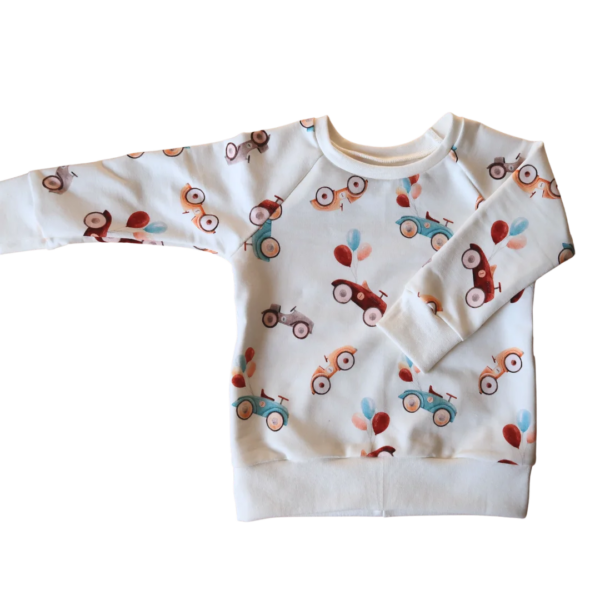 Kindertrui met tractoren, ballonnen en oogjesprint