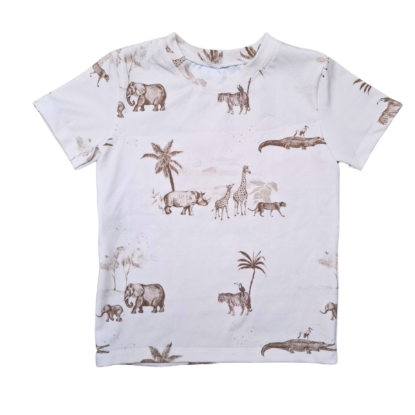 Baby T-shirt van katoen met dierenprint, inclusief olifanten, giraffen, tijgers en palmbomen