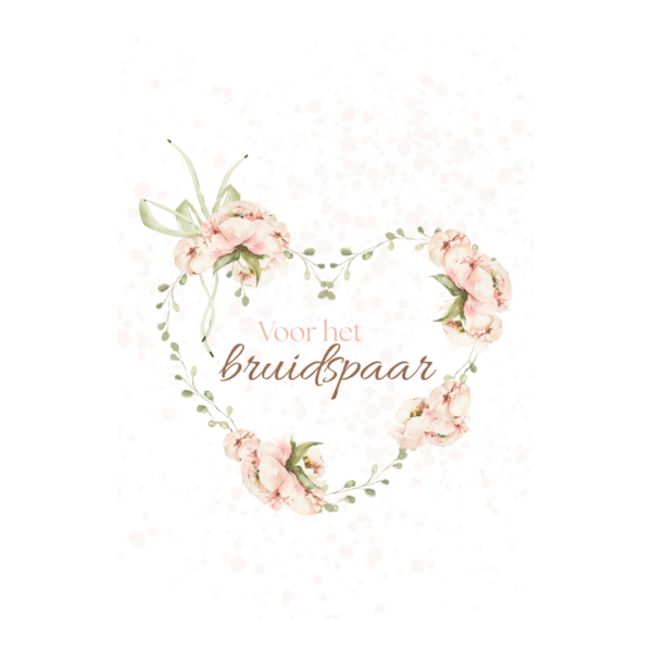 Kaart, papier, hartvormige bloemenkrans voor bruidspaar